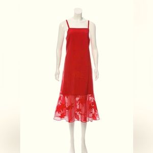 Hatch maternity coral sleeveless dress with floral mesh pattern
